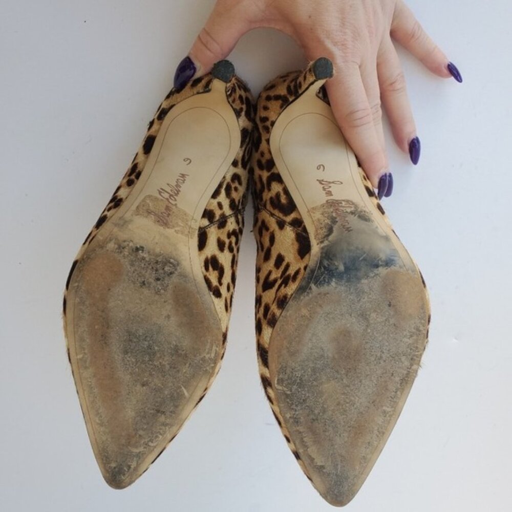 SAM Edelman "Oran" Calf Hair Leopard Mule Heel Bootie Size 6 Brahma, Sand - Picture 11 of 13